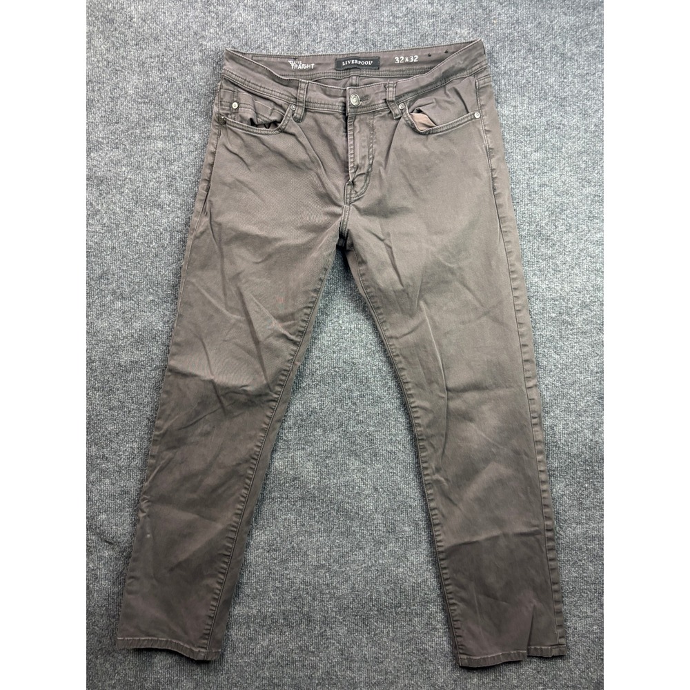 Liverpool Relaxed Straight Pants Mens 32x32 Grey Stretch Twill 5-Pocket Trousers